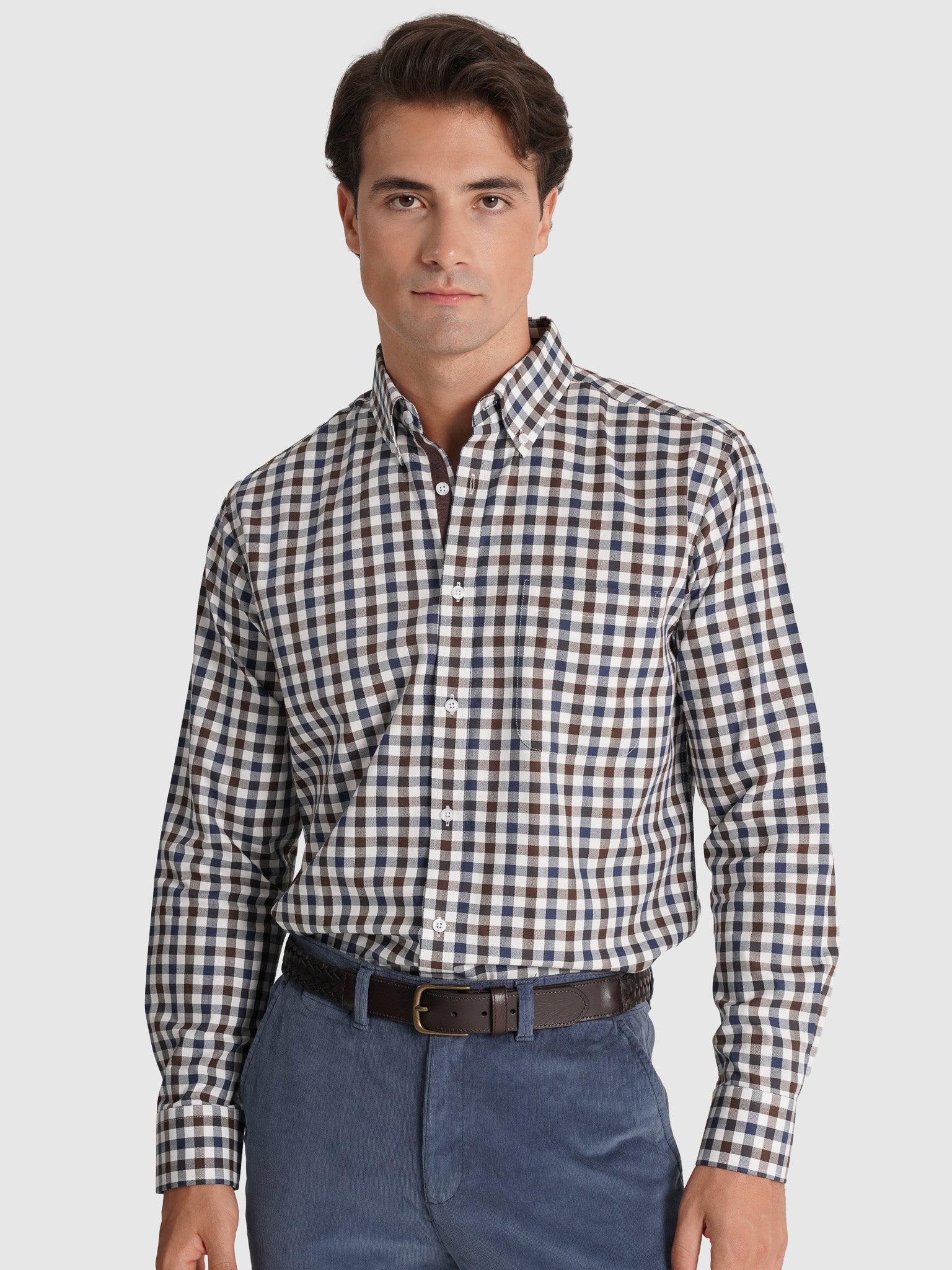 CAMISA ALGODÓN MARRÓN MANGA LARGA REGULAR FIT MR. AZUL