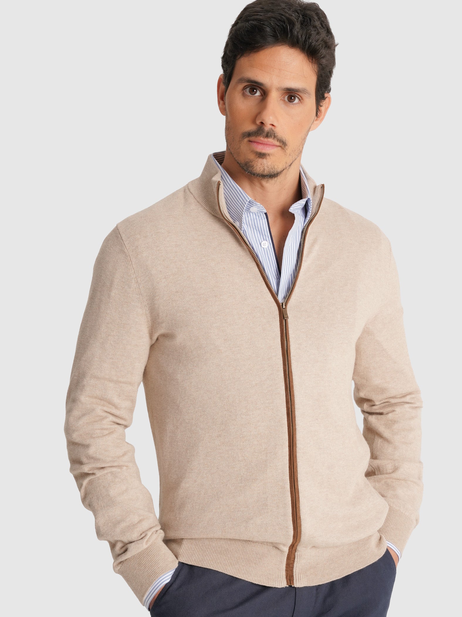 PULLOVER ALGODÃO BEGE MANGA COMPRIDA REGULAR FIT MR. BLUE