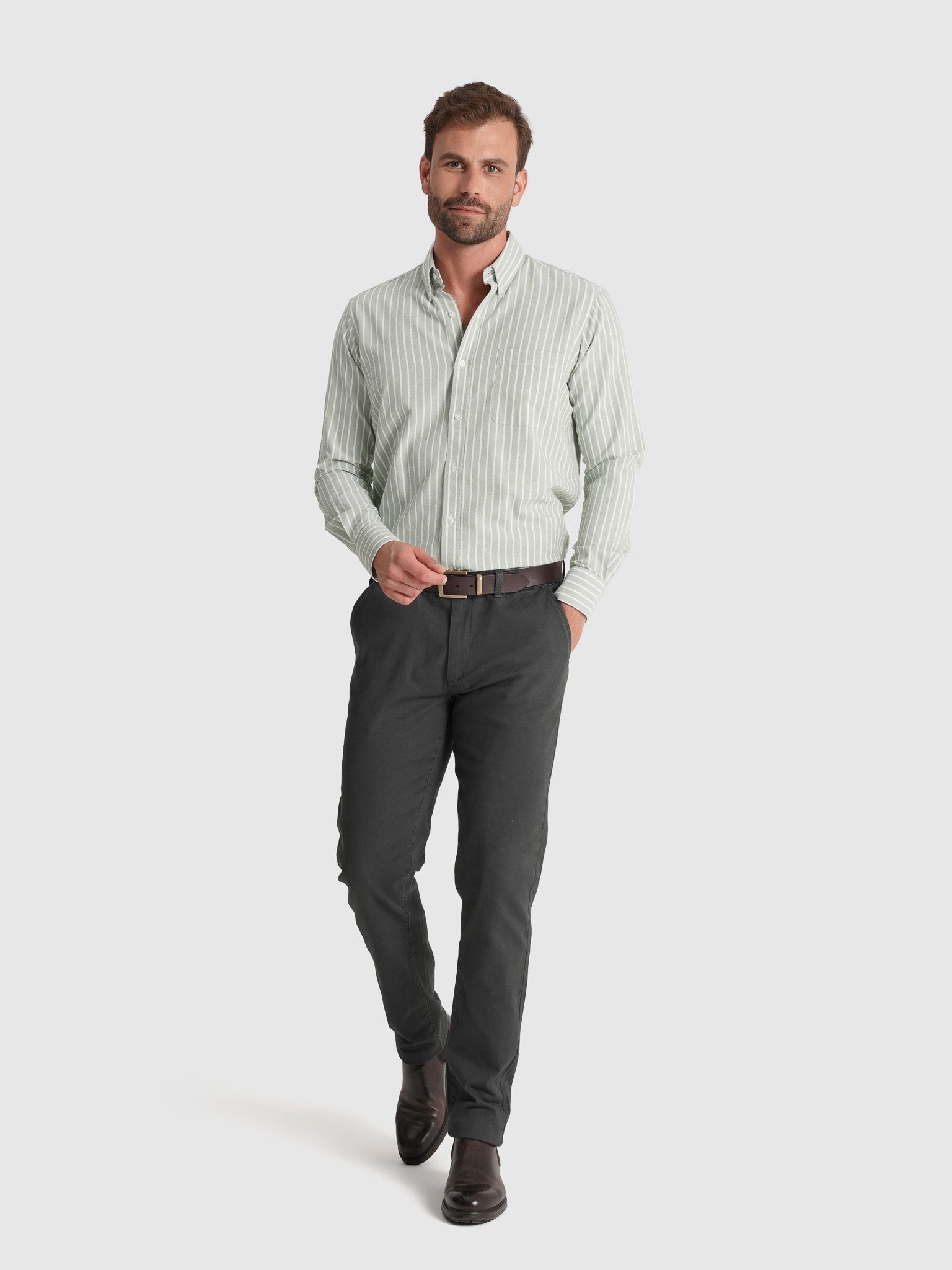 Calça Algodão Cinzentas Slim Fit Mr. Blue