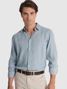 CAMISA DE ALGODÓN AZUL MANGA LARGA SASTRERÍA MARK BELLUCCI