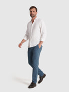 Camisa Linho Branca Manga Comprida Tailored Fit Mr. Blue