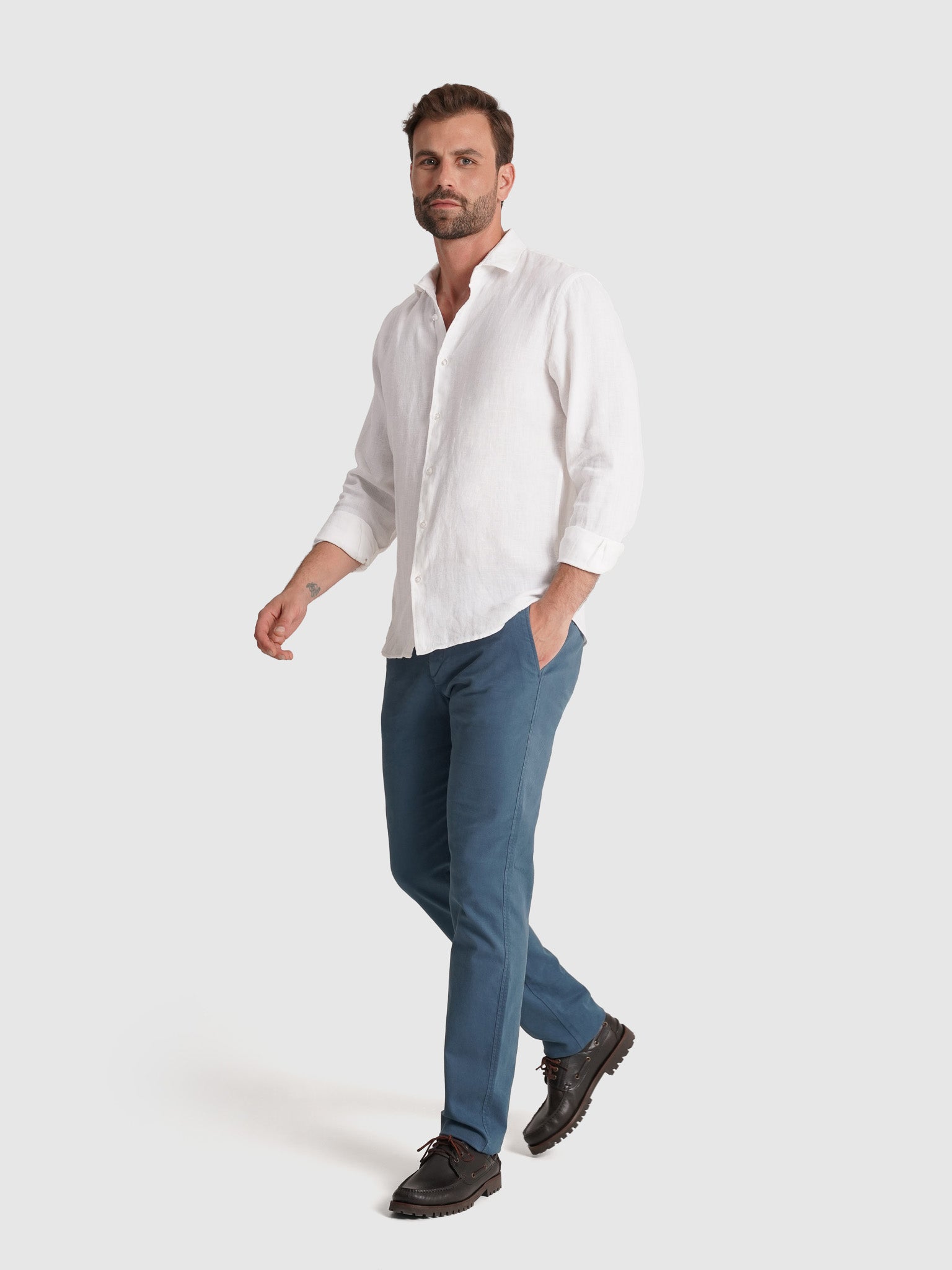 Camisa Linho Branca Manga Comprida Tailored Fit Mr. Blue