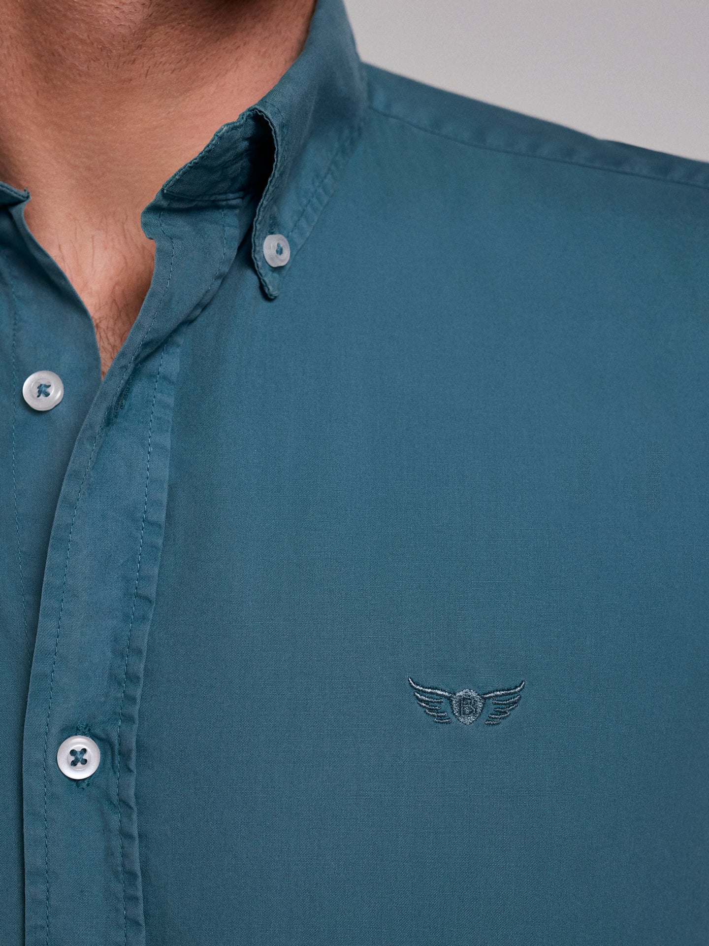 CAMISA ALGODÓN VERDE MANGA CORTA REGULAR FIT MR. AZUL