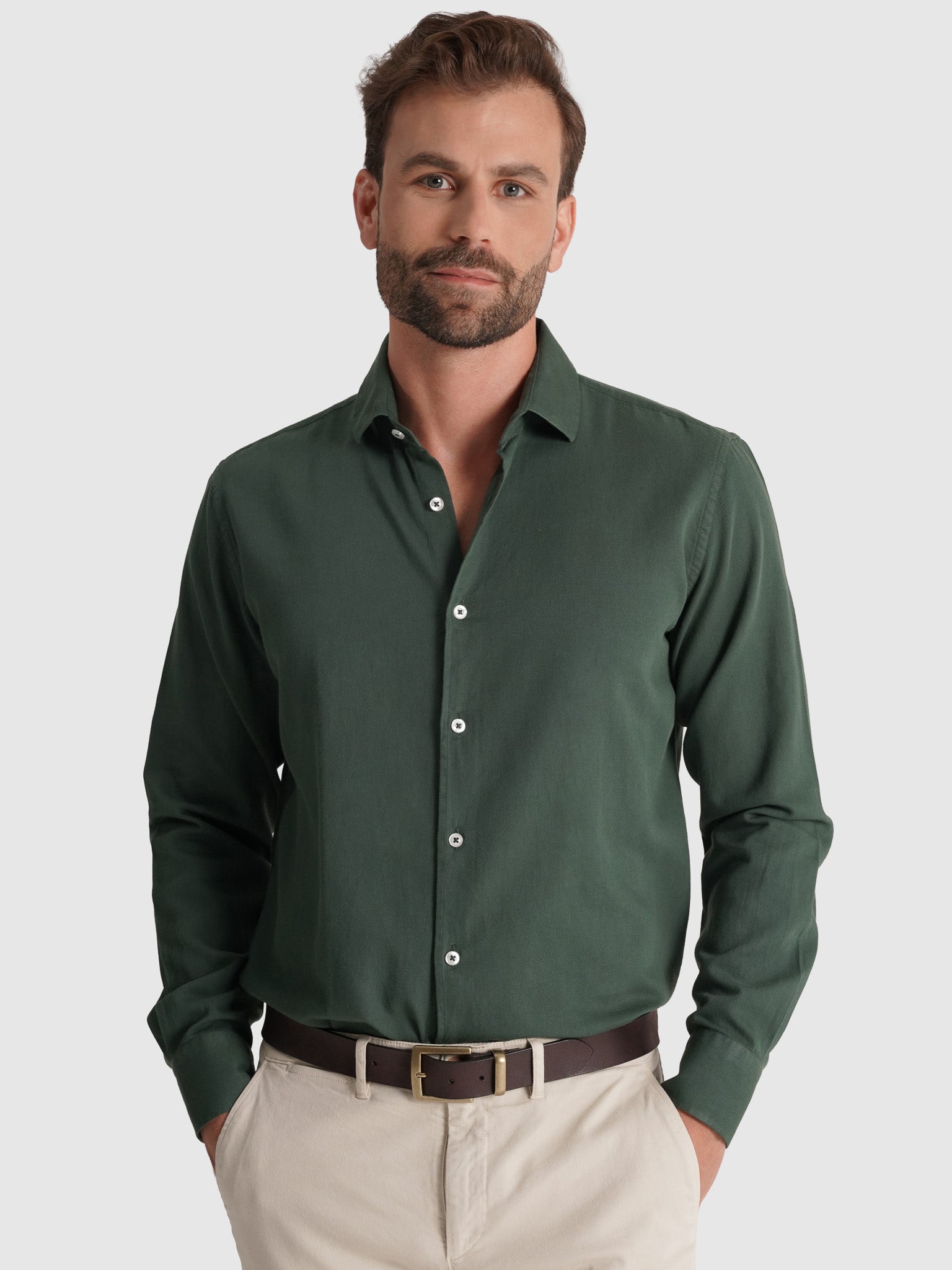 GREEN COTTON SHIRT LONG SLEEVE REGULAR FIT MARK BELLUCCI