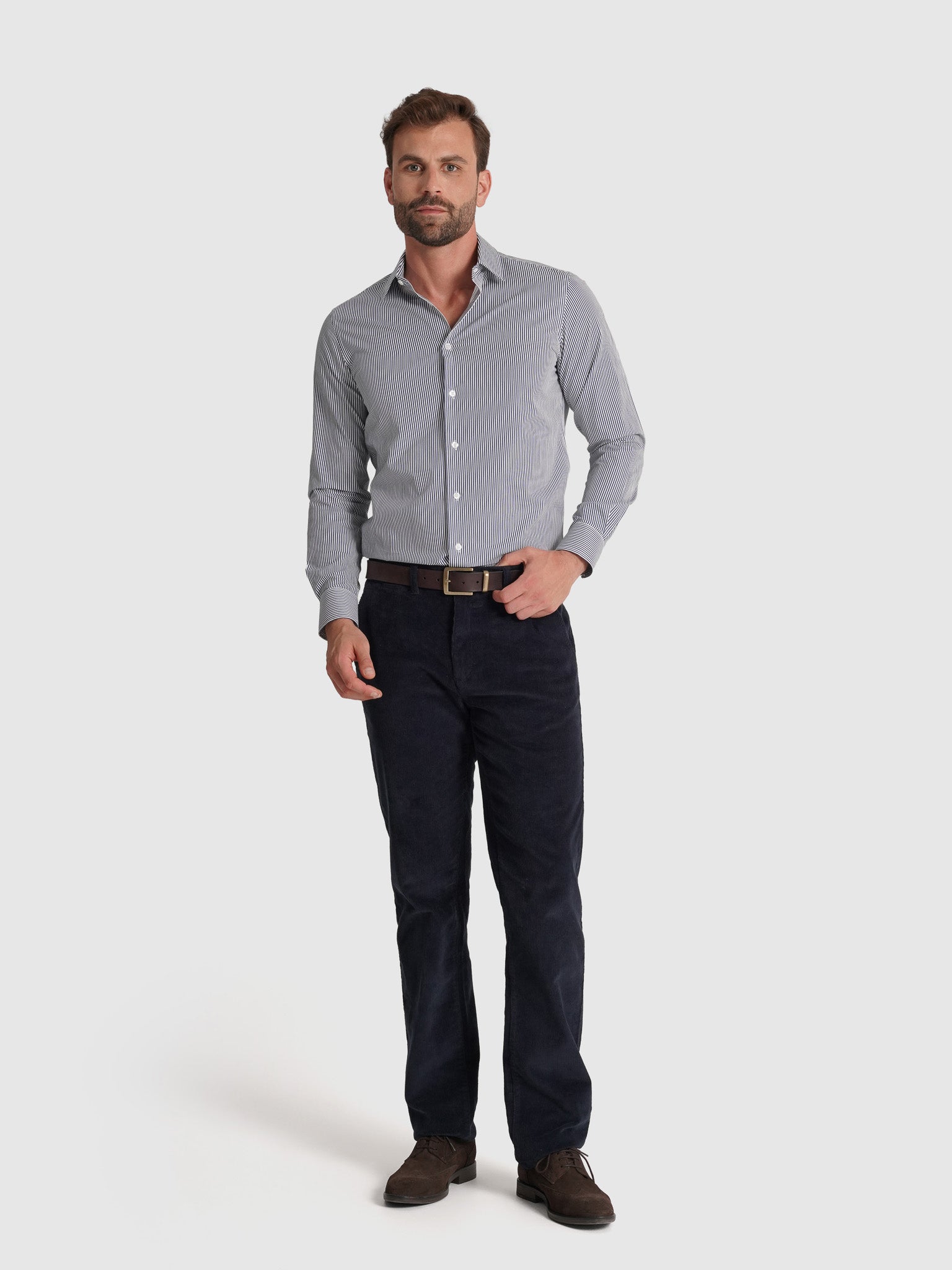 Camisa Algodão Azul Manga Comprida Slim Fit Mr. Blue