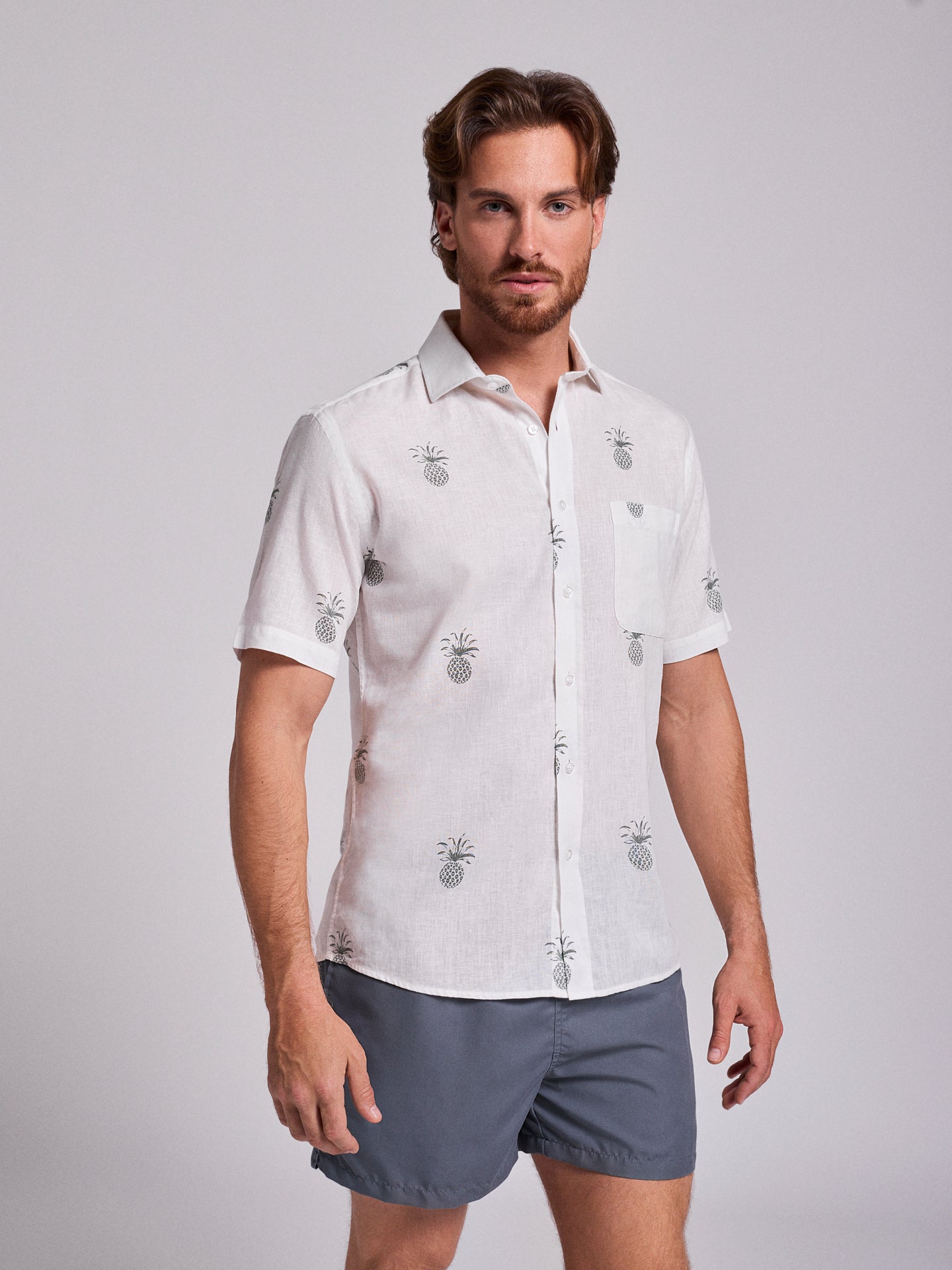 GREEN LINEN SHIRT SHORT SLEEVE REGULAR FIT MR. BLUE