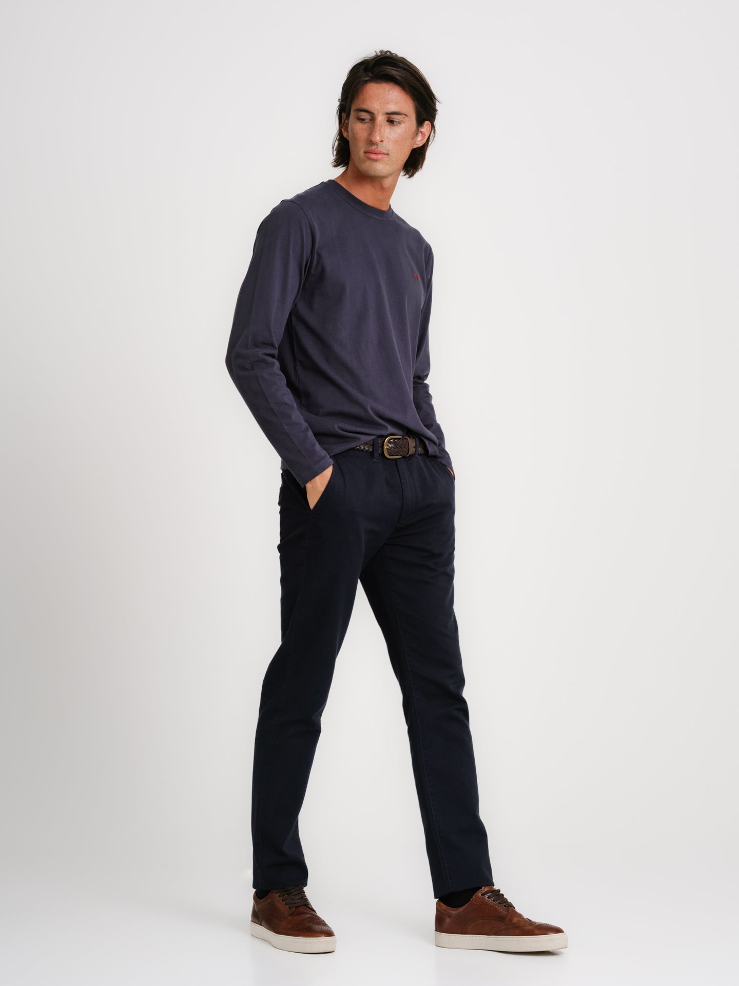 BLUE COTTON T-SHIRT LONG SLEEVE REGULAR FIT MR. BLUE