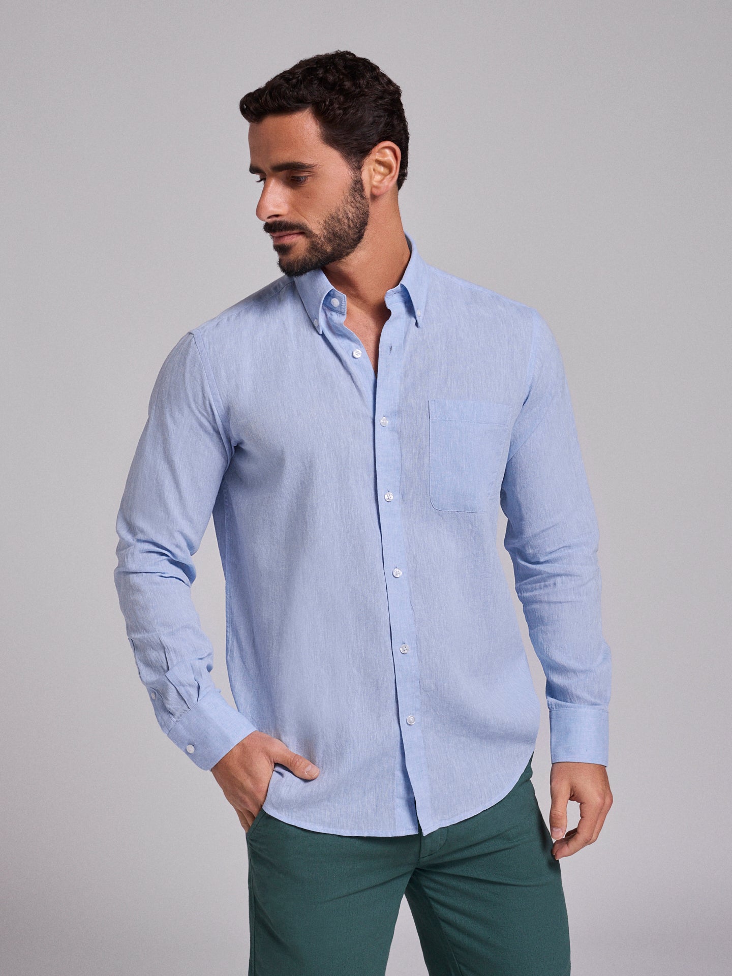BLUE LINEN SHIRT LONG SLEEVE REGULAR FIT MR. BLUE