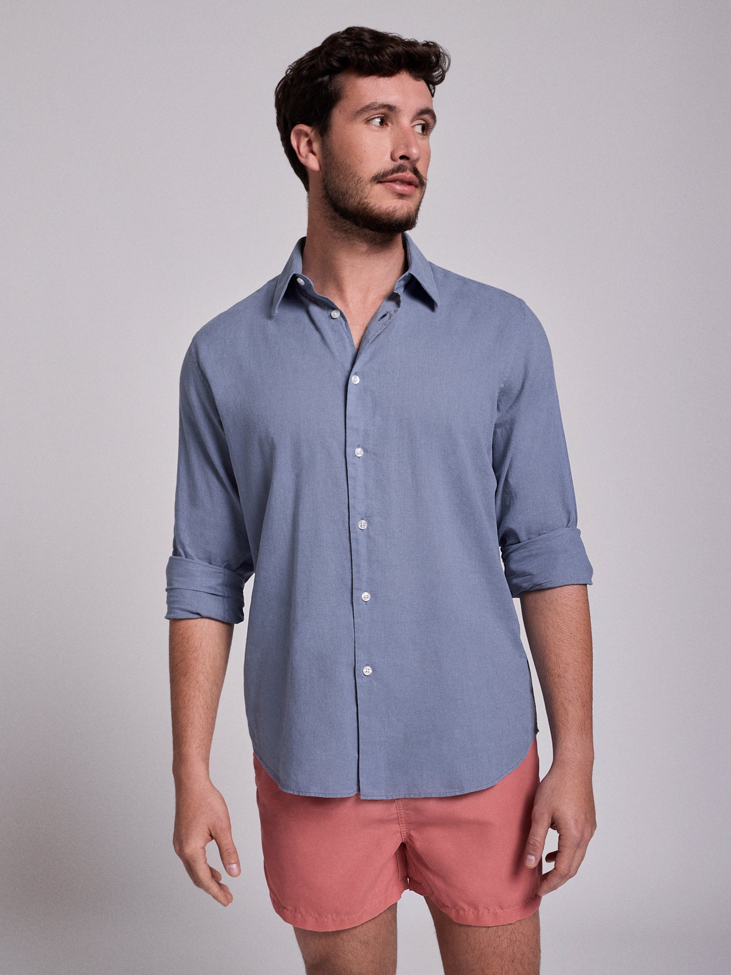 BLUE LINEN SHIRT LONG SLEEVE SLIM FIT MR. BLUE