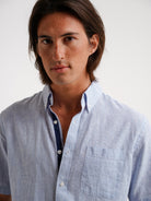 BLUE LINEN SHIRT SHORT SLEEVE REGULAR FIT MR. BLUE