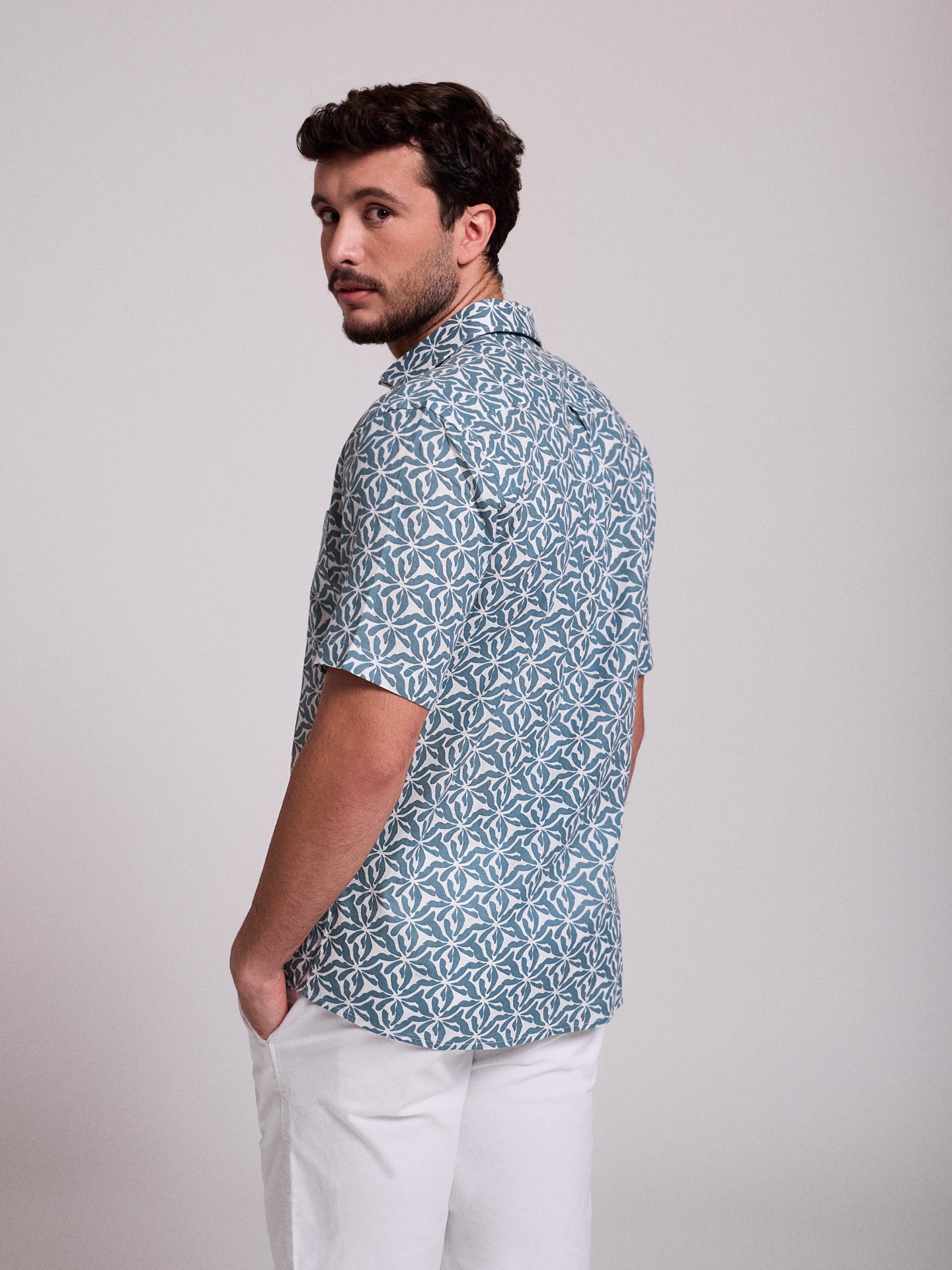 GREEN LINEN SHIRT SHORT SLEEVE REGULAR FIT MR. BLUE