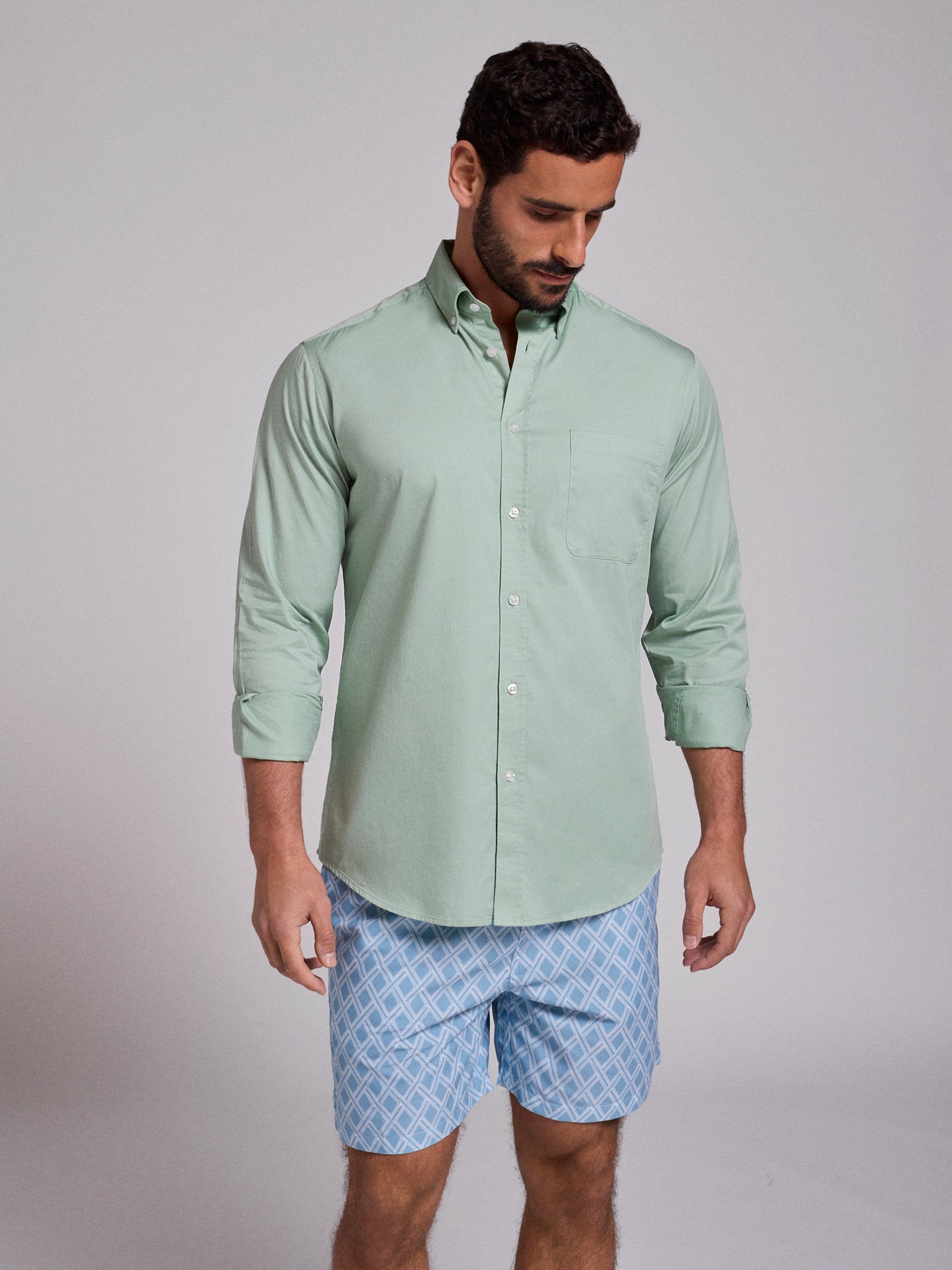 GREEN COTTON SHIRT LONG SLEEVE REGULAR FIT MR. BLUE