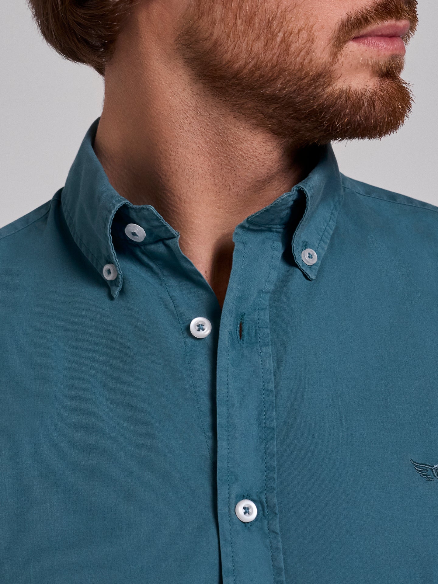 CAMISA ALGODÓN VERDE MANGA CORTA REGULAR FIT MR. AZUL