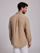 CAMEL LINEN SHIRT LONG SLEEVE TAILORED FIT MARK BELLUCCI