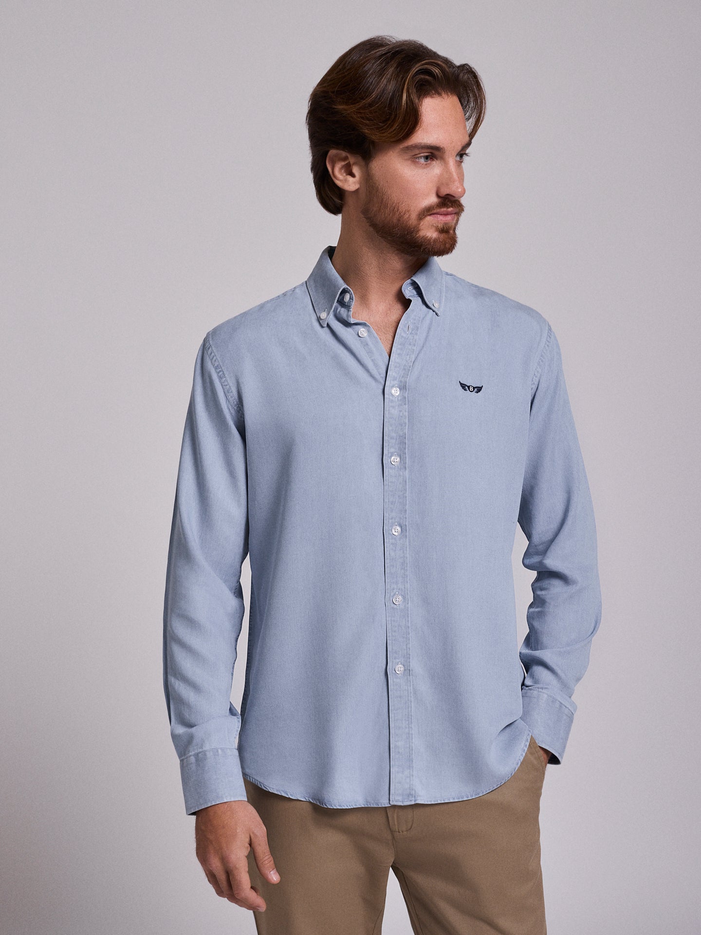 CAMISA ALGODÓN AZUL MANGA LARGA REGULAR FIT MR. AZUL