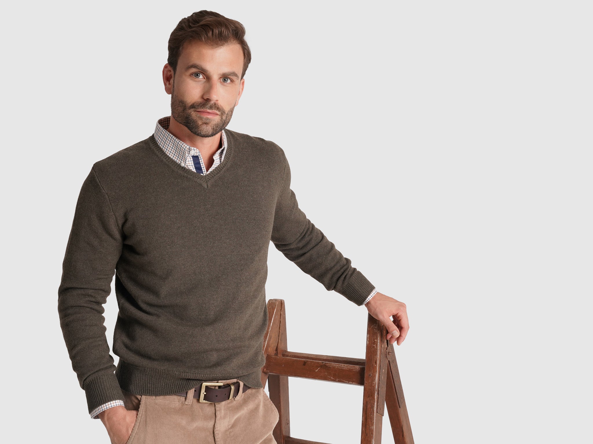 Pullover Lã Verde Com Cotoveleira Regular Fit Mr. Blue