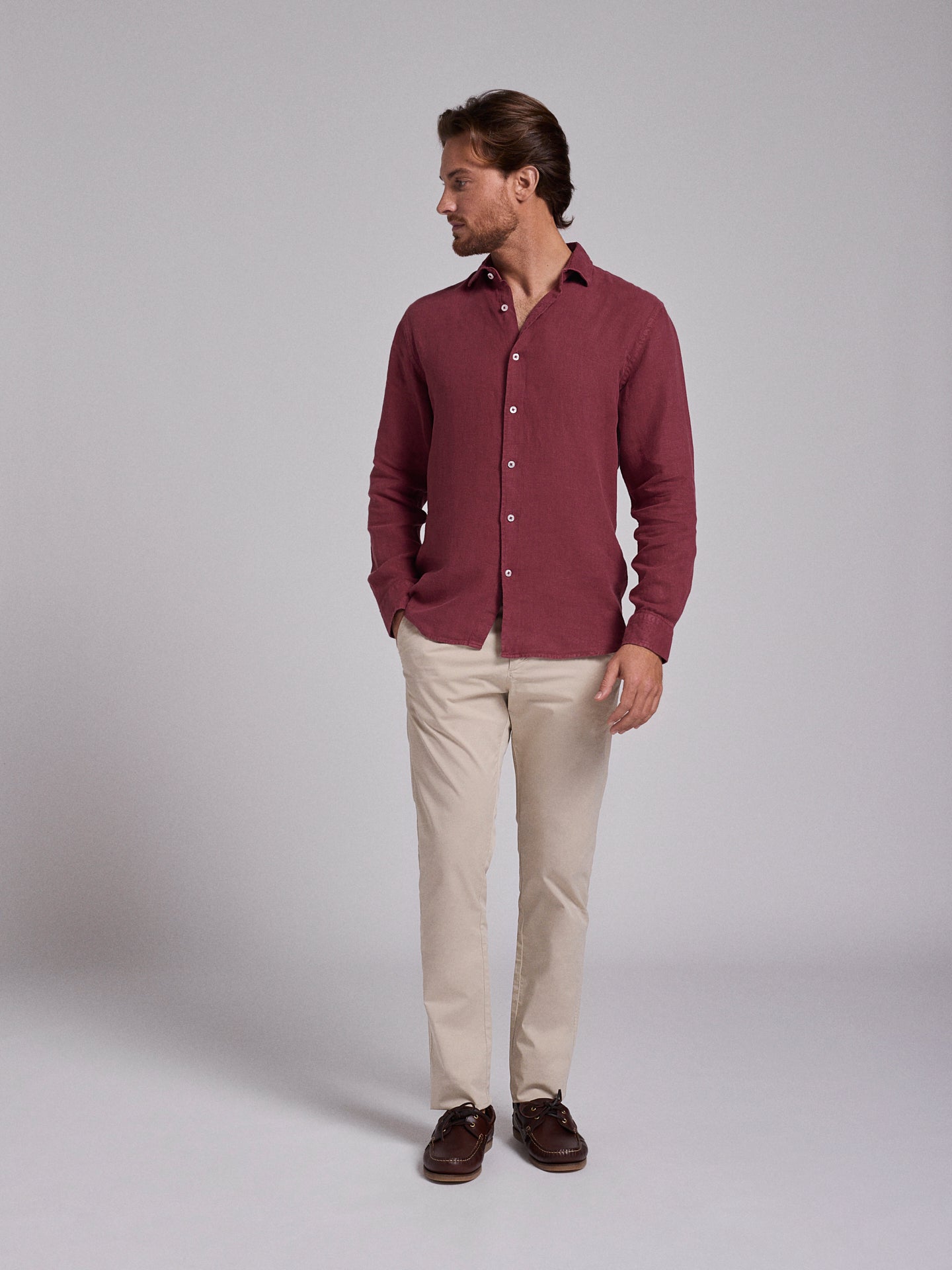 CAMISA LINHO BORDEAUX MANGA COMPRIDA TAILORED FIT MARK BELLUCCI