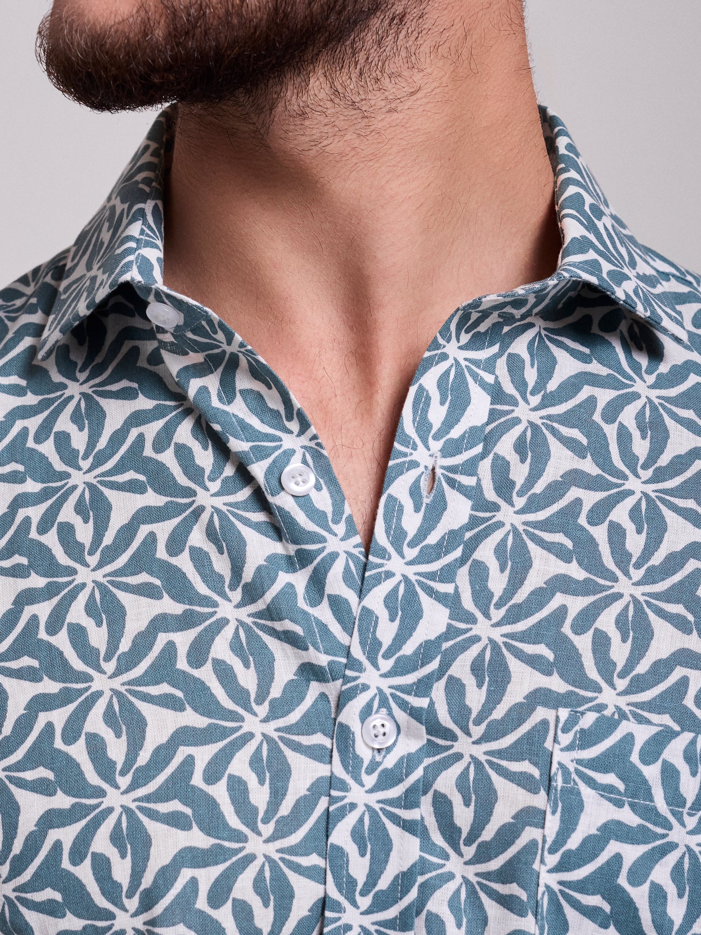 GREEN LINEN SHIRT SHORT SLEEVE REGULAR FIT MR. BLUE