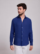 CAMISA LINO AZUL MANGA LARGA SASTRERÍA MARK BELLUCCI