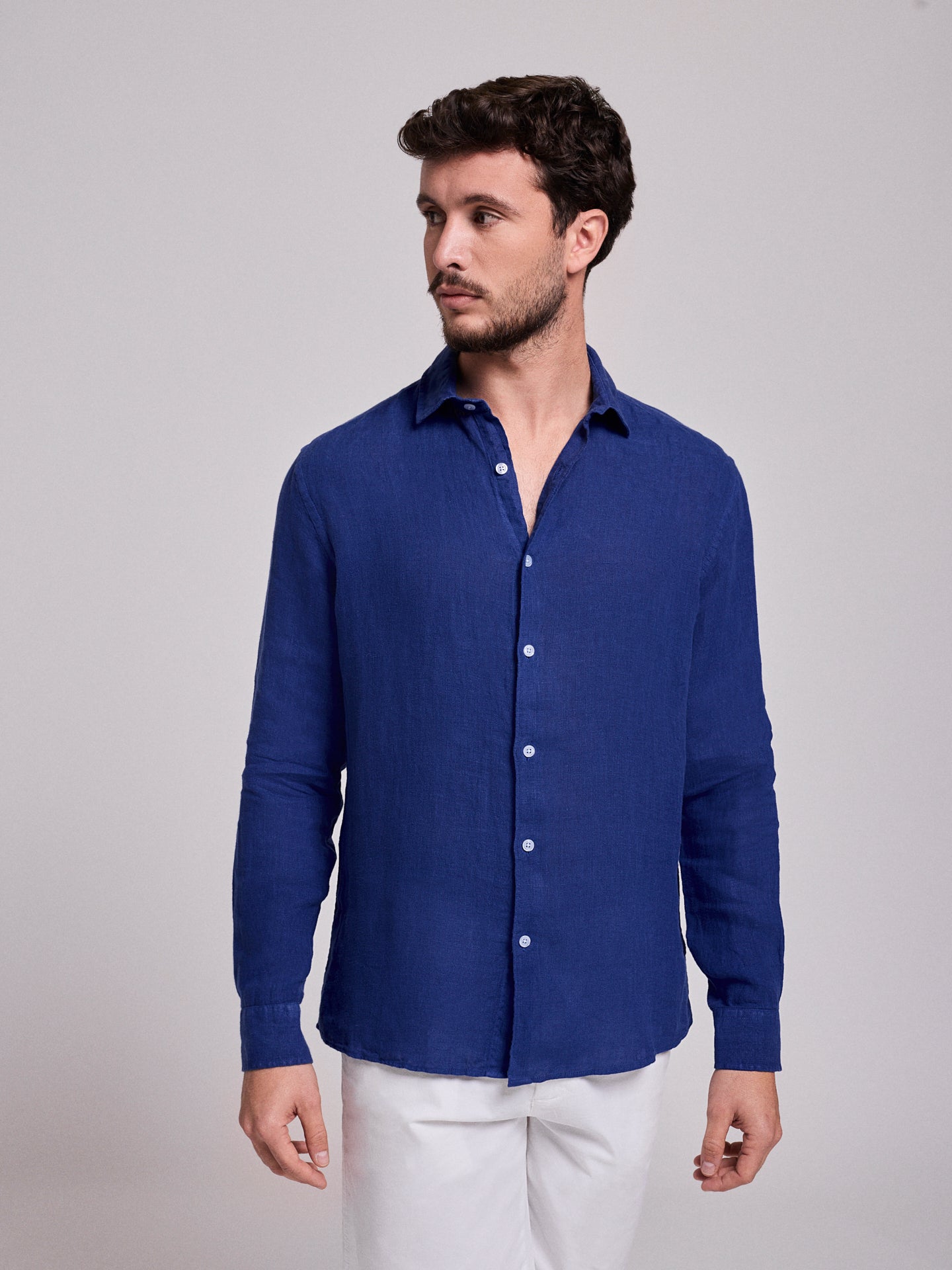 CAMISA LINO AZUL MANGA LARGA SASTRERÍA MARK BELLUCCI