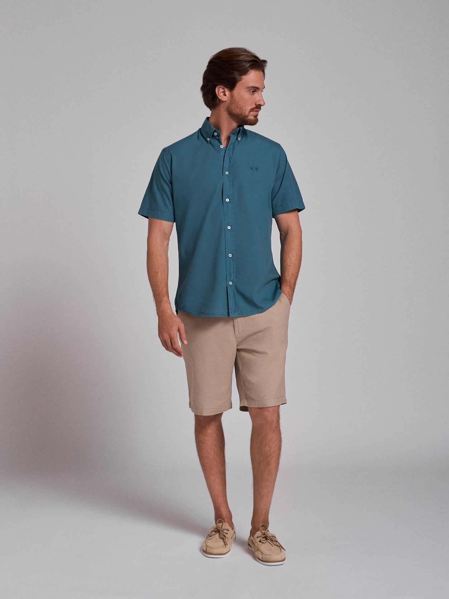 CAMISA ALGODÓN VERDE MANGA CORTA REGULAR FIT MR. AZUL