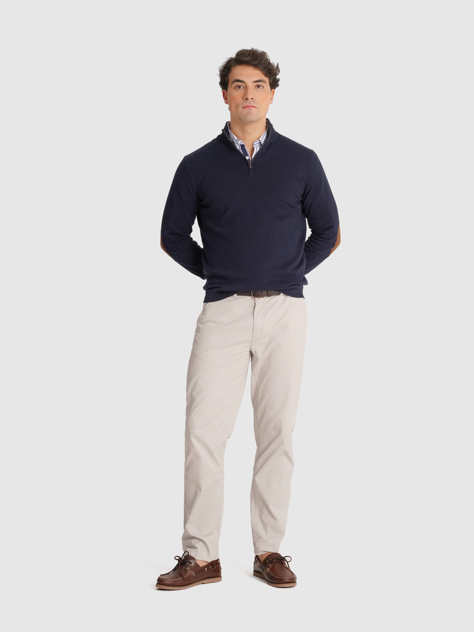 PULLOVER AZUL COM COTOVELEIRA REGULAR FIT MR. BLUE