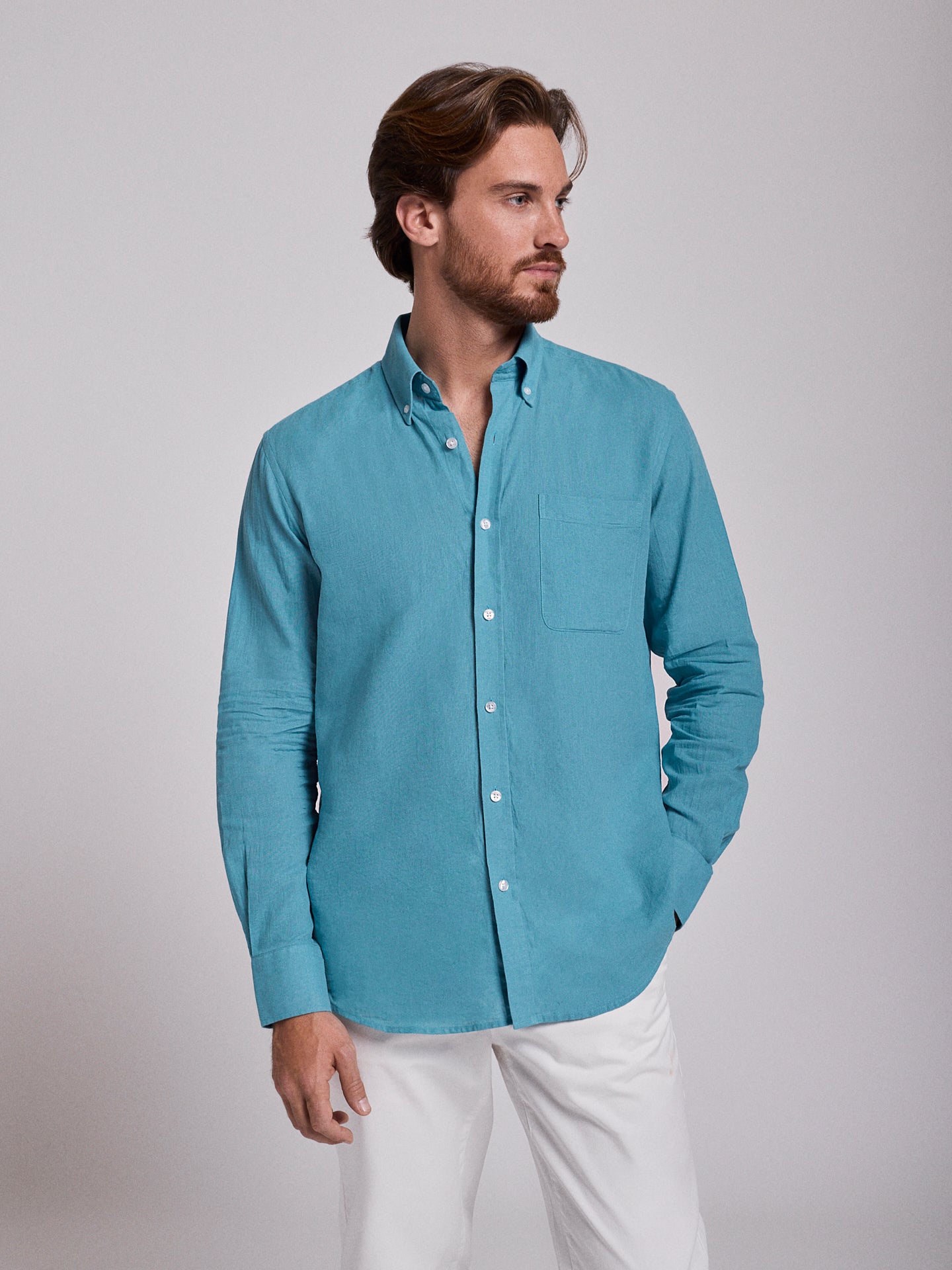 CAMISA LINO AZUL MANGA LARGA REGULAR FIT MR. AZUL
