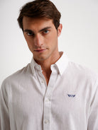 WHITE LINEN SHIRT LONG SLEEVE REGULAR FIT MR. BLUE