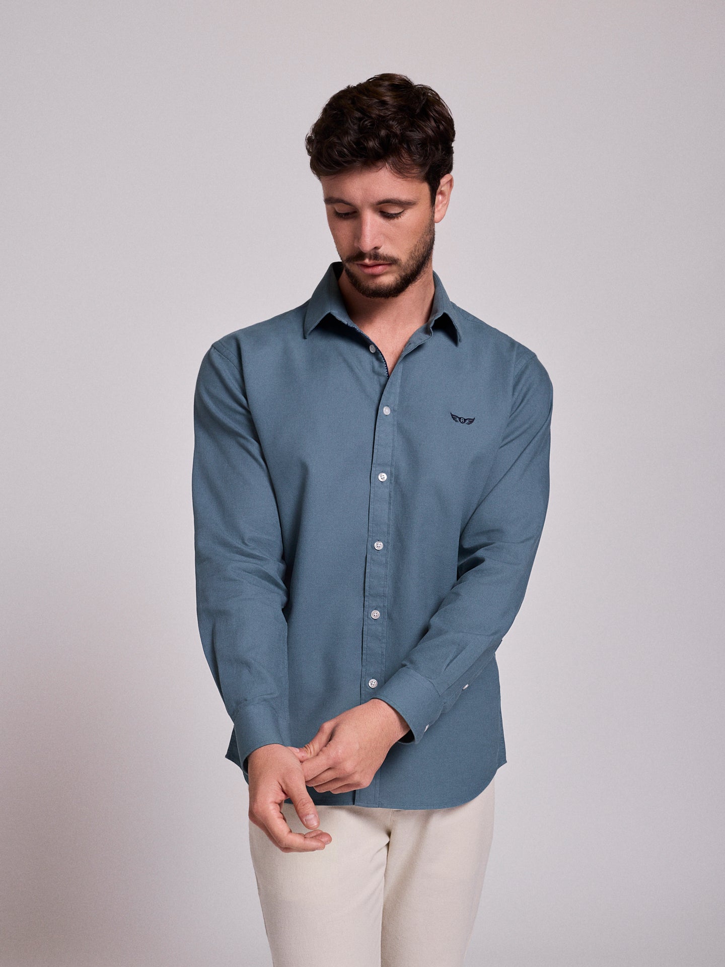 GREEN COTTON SHIRT LONG SLEEVE REGULAR FIT MR. BLUE