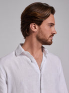 WHITE LINEN SHIRT LONG SLEEVE TAILORED FIT MARK BELLUCCI