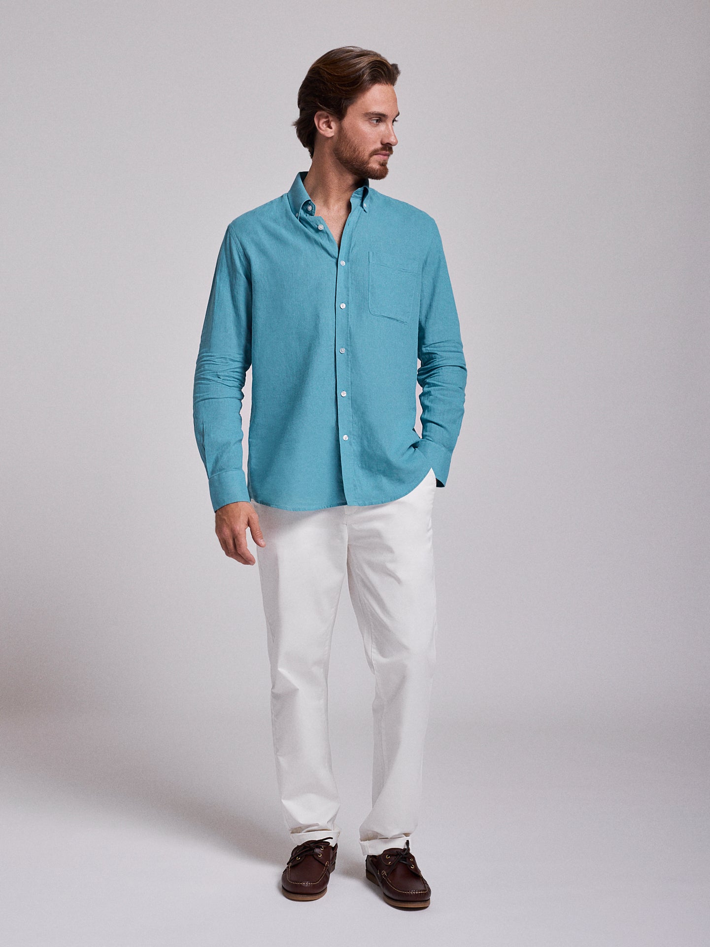 CAMISA LINO AZUL MANGA LARGA REGULAR FIT MR. AZUL
