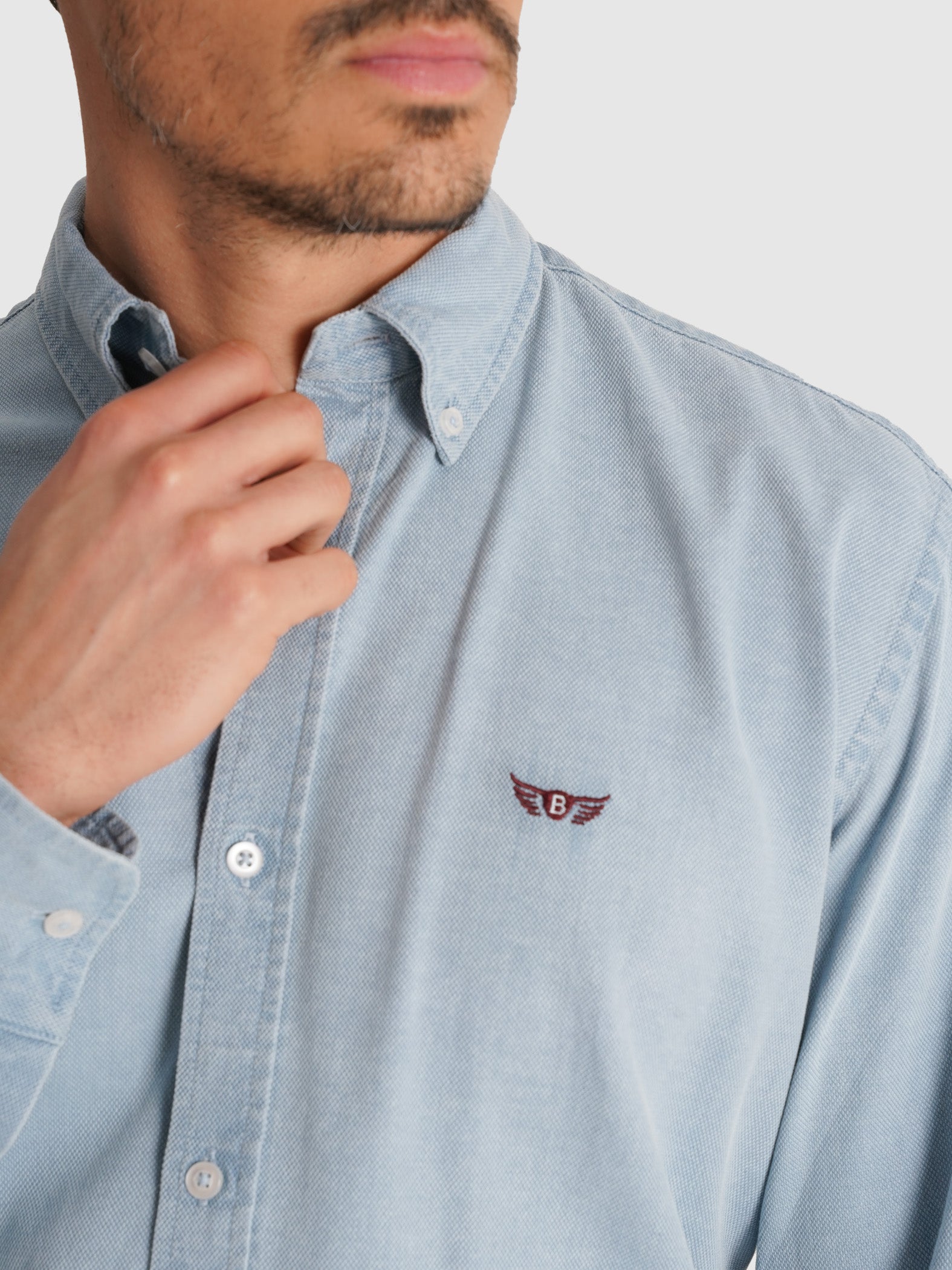 BLUE LONG SLEEVE REGULAR FIT MR SHIRT. BLUE