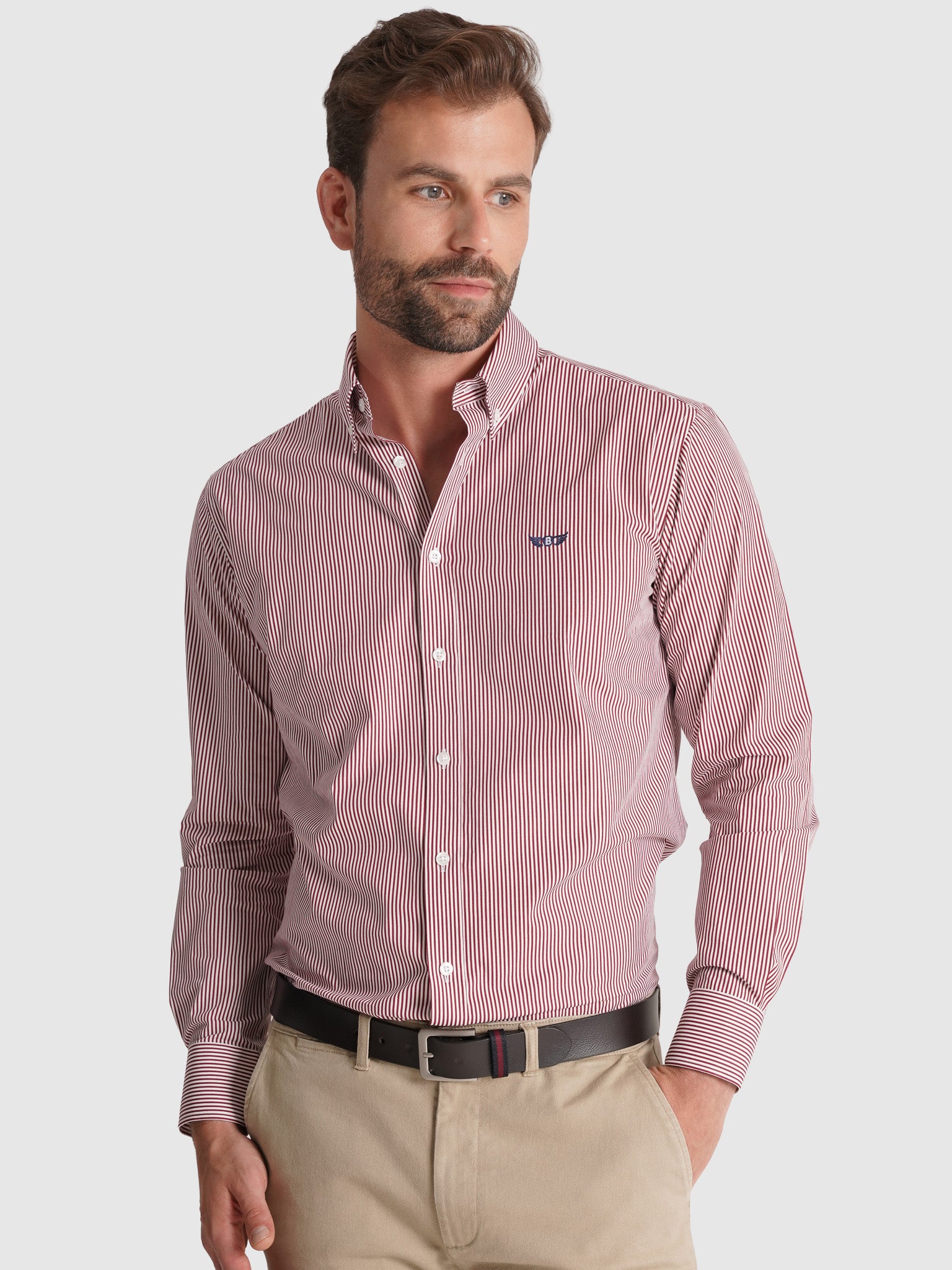 Camisa Algodão Vermelha Manga Comprida Regular Fit Mr. Blue