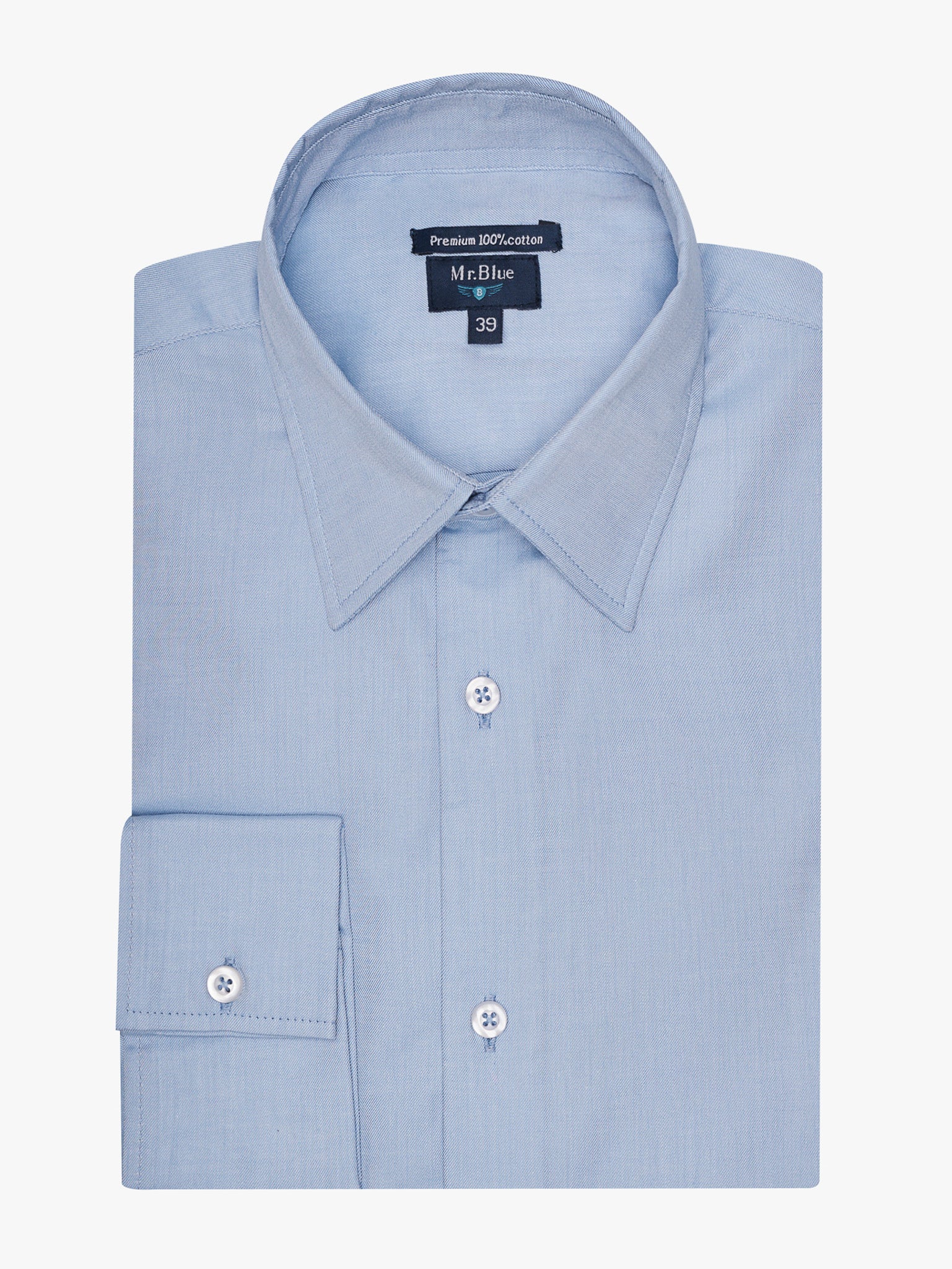 Camisa Algodão Azul Manga Comprida Classic Fit Mr. Blue
