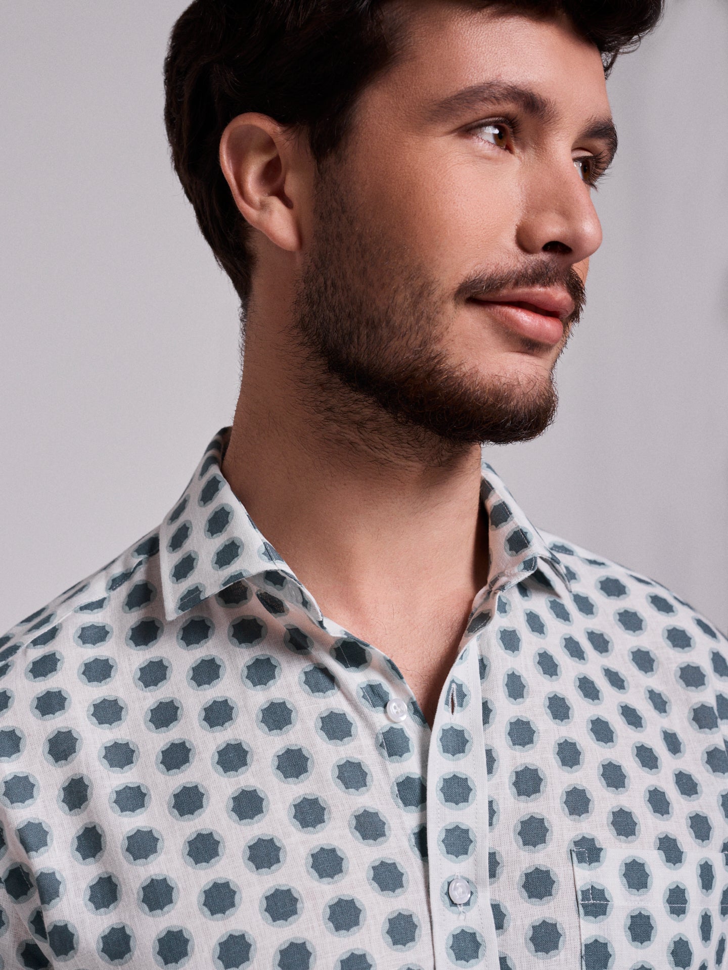 CAMISA LINHO AZUL MANGA CURTA REGULAR FIT MR. BLUE