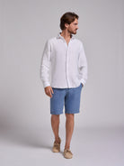 WHITE LINEN SHIRT LONG SLEEVE TAILORED FIT MARK BELLUCCI