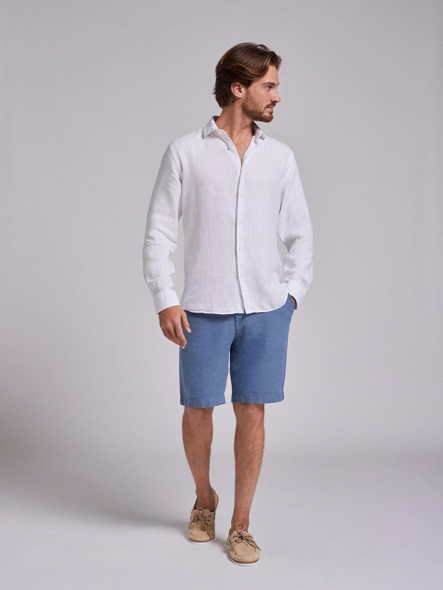 WHITE LINEN SHIRT LONG SLEEVE TAILORED FIT MARK BELLUCCI