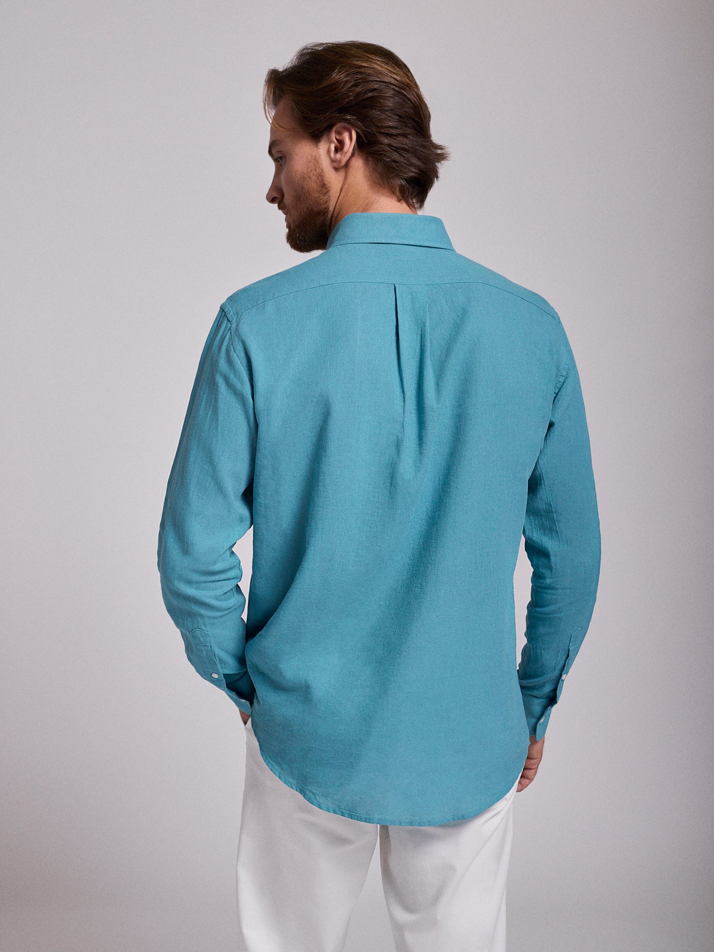 CAMISA LINO AZUL MANGA LARGA REGULAR FIT MR. AZUL