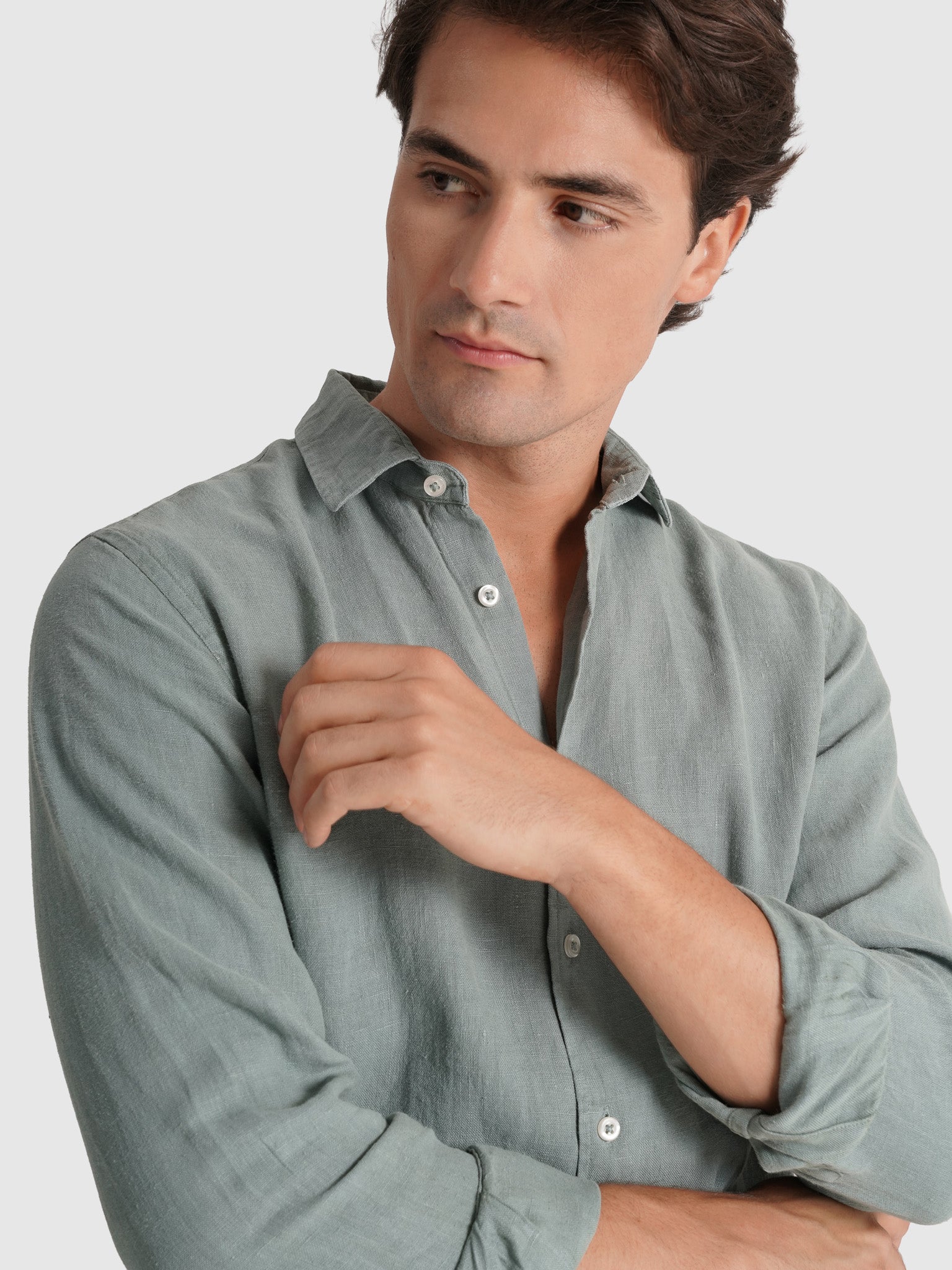 CAMISA LINHO VERDE MANGA COMPRIDA TAILORED FIT MARK BELLUCCI