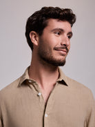 CAMEL LINEN SHIRT LONG SLEEVE TAILORED FIT MARK BELLUCCI