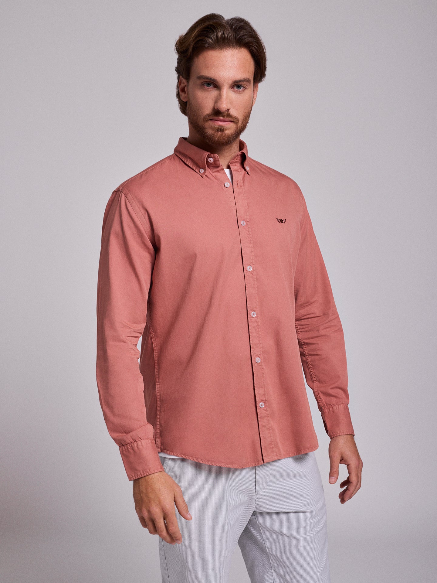 CAMISA ALGODÓN ROJA MANGA LARGA REGULAR FIT MR. AZUL