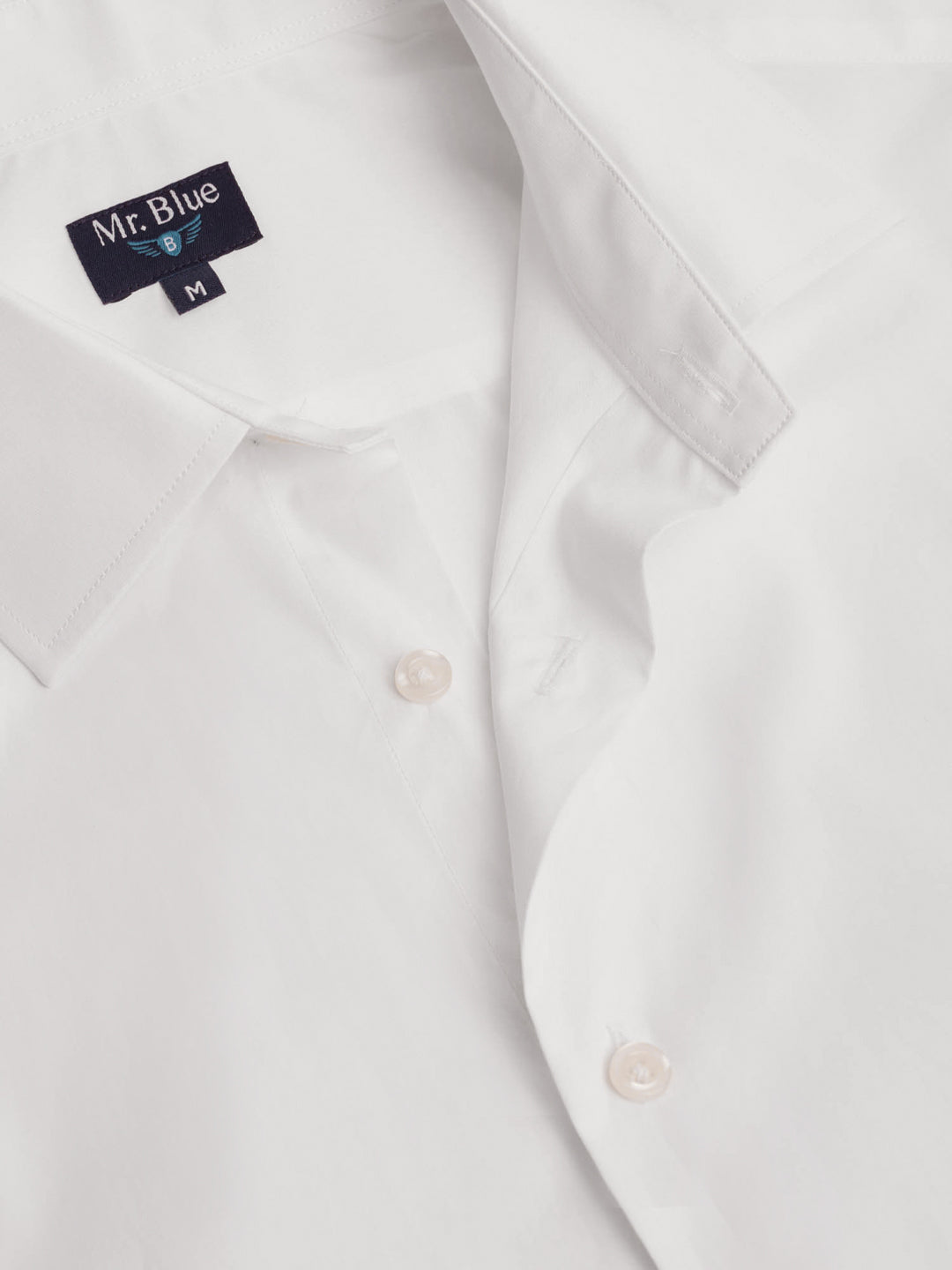 WHITE COTTON LONG SLEEVE SLIM FIT MR SHIRT. BLUE