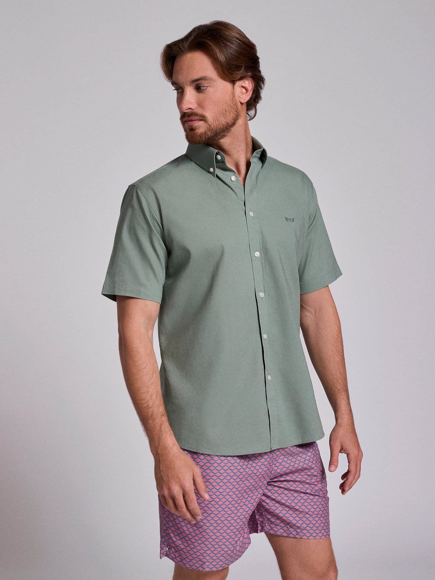 GREEN LINEN SHIRT SHORT SLEEVE REGULAR FIT MR. BLUE