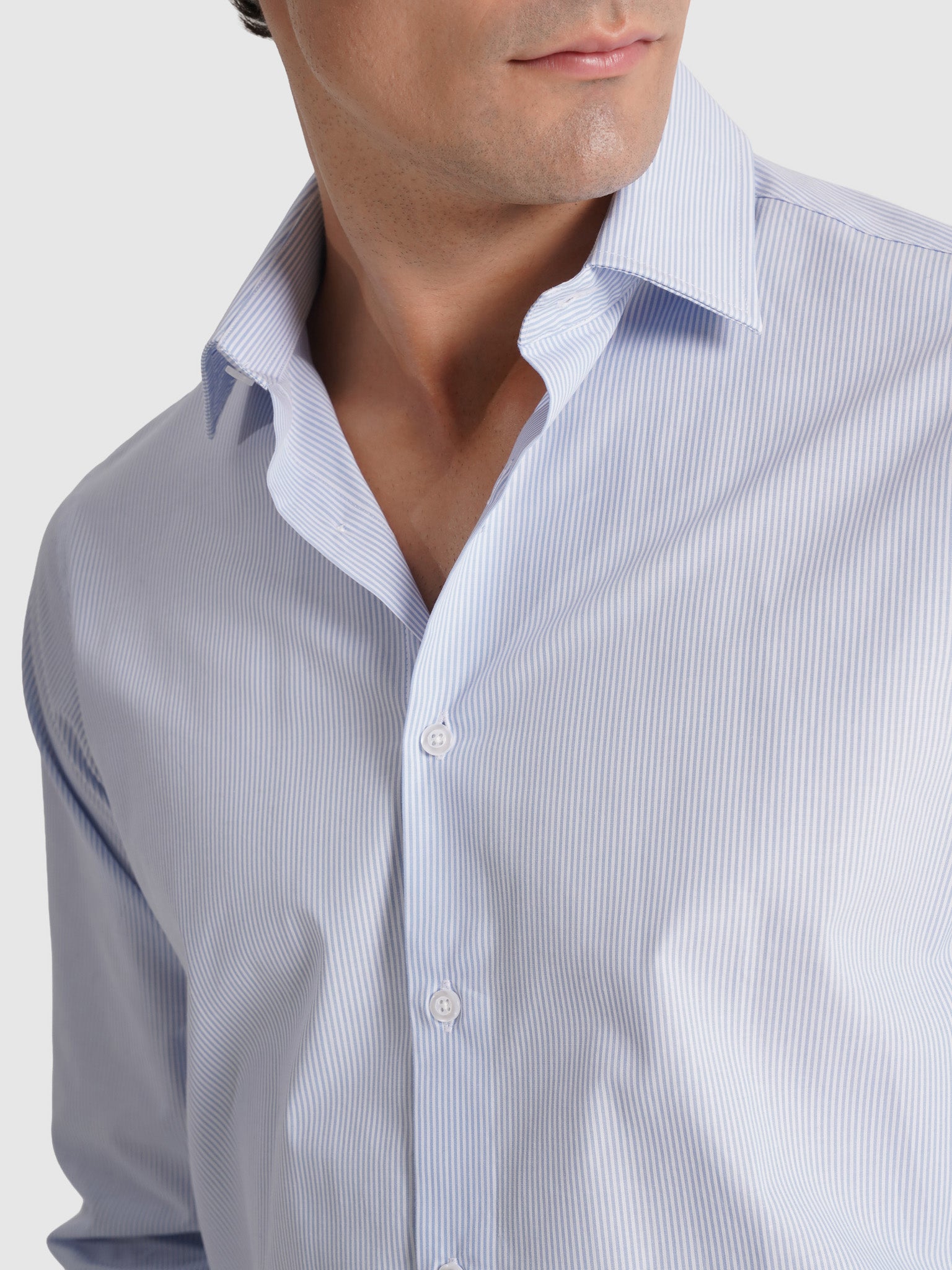 Camisa Algodão Azul Manga Comprida Slim Fit Mr. Blue