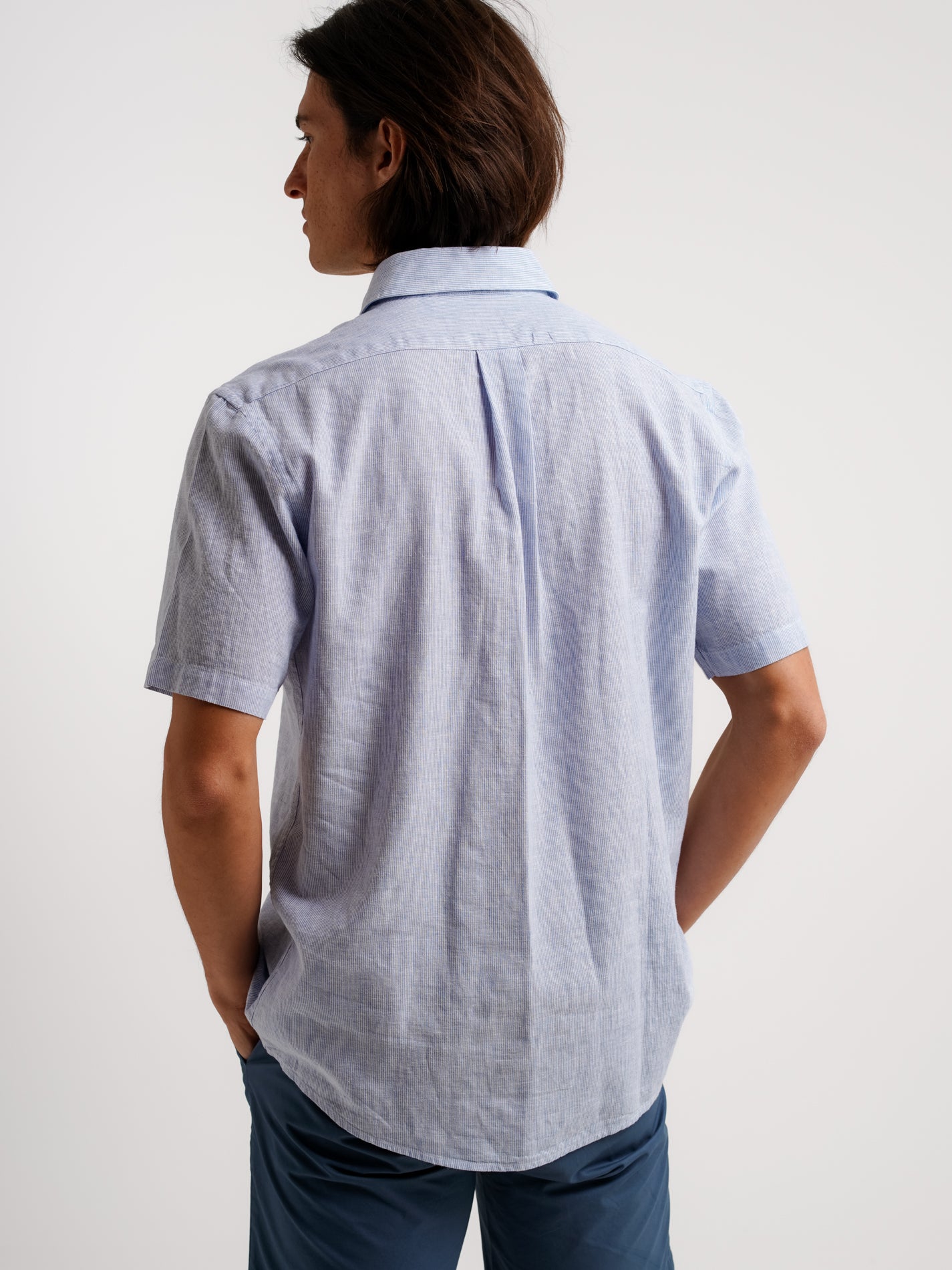 BLUE LINEN SHIRT SHORT SLEEVE REGULAR FIT MR. BLUE