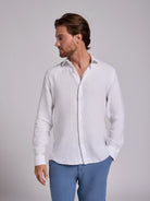 WHITE LINEN SHIRT LONG SLEEVE TAILORED FIT MARK BELLUCCI