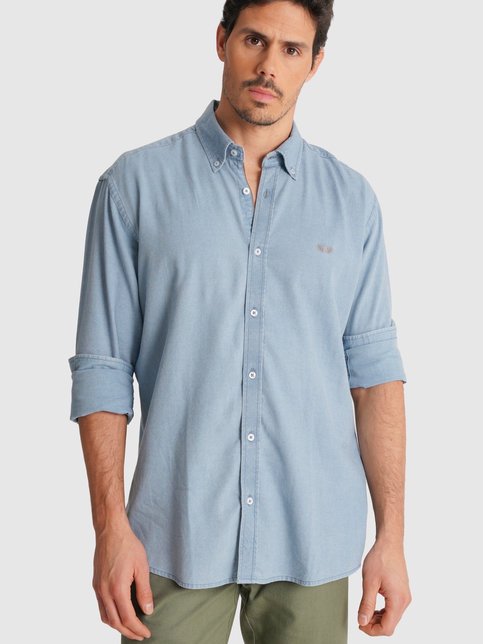 BLUE LONG SLEEVE REGULAR FIT MR SHIRT. BLUE