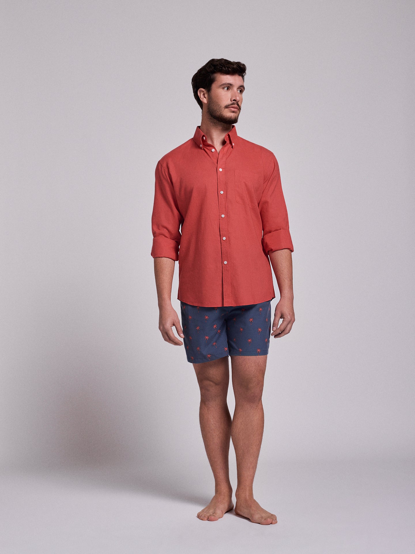 RED LINEN SHIRT LONG SLEEVE REGULAR FIT MR. BLUE