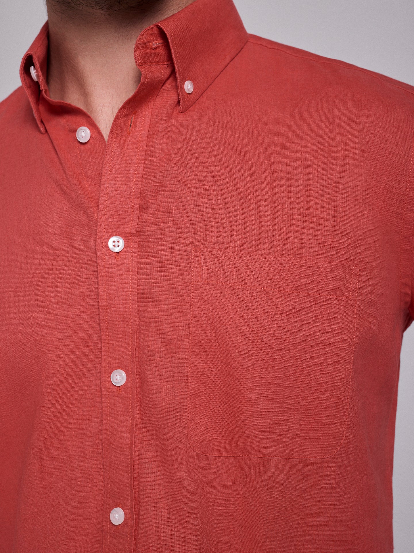 Camisa Linho Vermelha Manga Comprida Regular Fit Mr. Blue