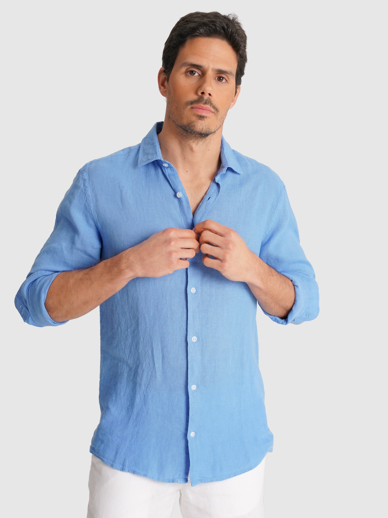 TAILORED FIT LONG SLEEVE BLUE SHIRT MARK BELLUCCI
